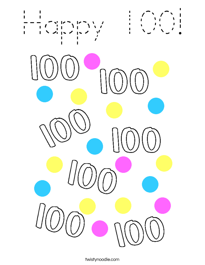 Happy 100! Coloring Page