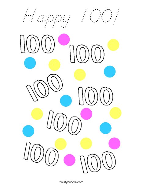 Happy 100! Coloring Page