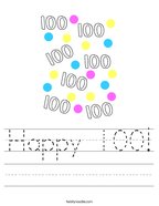 Happy 100 Handwriting Sheet