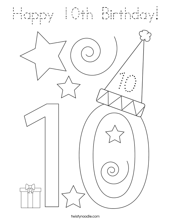 Happy 10th Birthday! Coloring Page