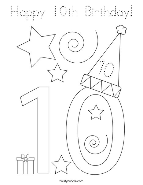 Happy 10th Birthday! Coloring Page