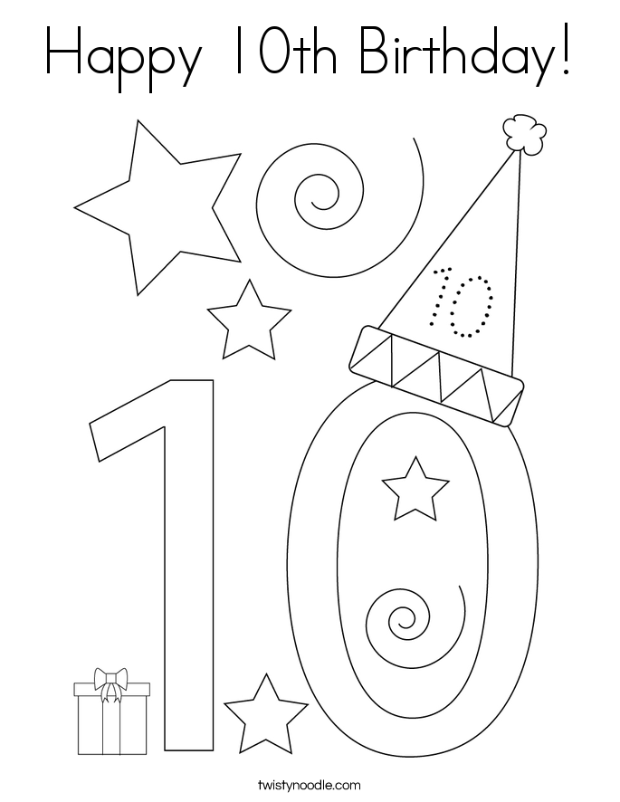 Happy 10th Birthday! Coloring Page