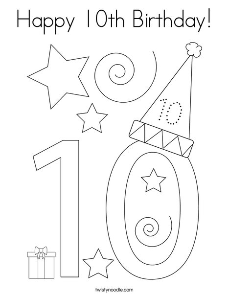 Happy 10th Birthday! Coloring Page