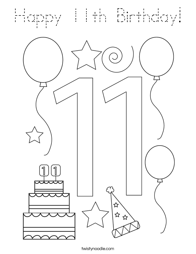 Happy 11th Birthday! Coloring Page