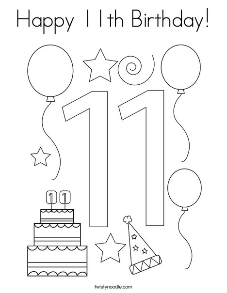 Happy 11th Birthday Coloring Page - Twisty Noodle Happy 11th Birthday Coloring Page - Twisty Noodle