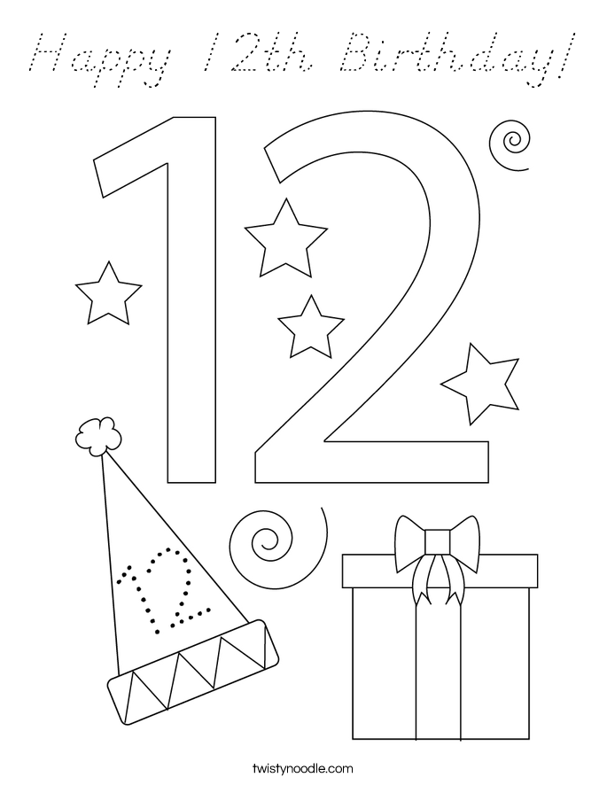 Happy 12th Birthday! Coloring Page