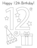 Happy 12th Birthday Coloring Page