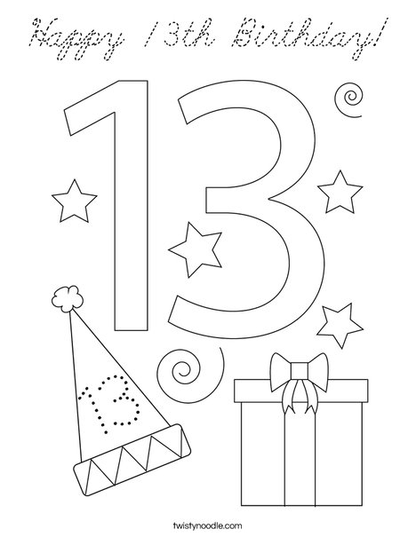 Happy 13th Birthday! Coloring Page