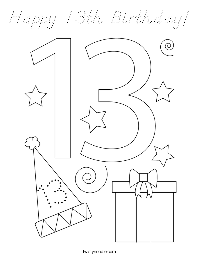 Happy 13th Birthday! Coloring Page