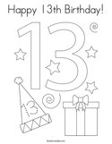 Happy 13th Birthday Coloring Page