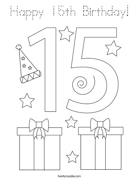 Happy 15th Birthday! Coloring Page