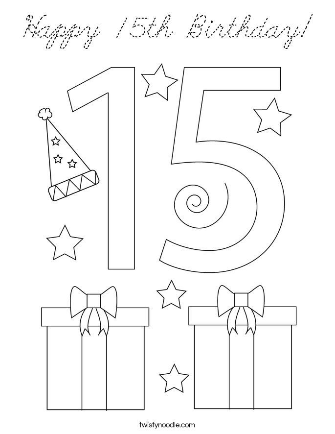 Happy 15th Birthday Coloring Page Cursive Twisty Noodle Happy 15th Birthday Coloring Page Cursive Twisty Noodle