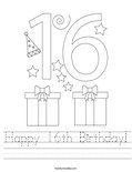 Happy 16th Birthday! Worksheet