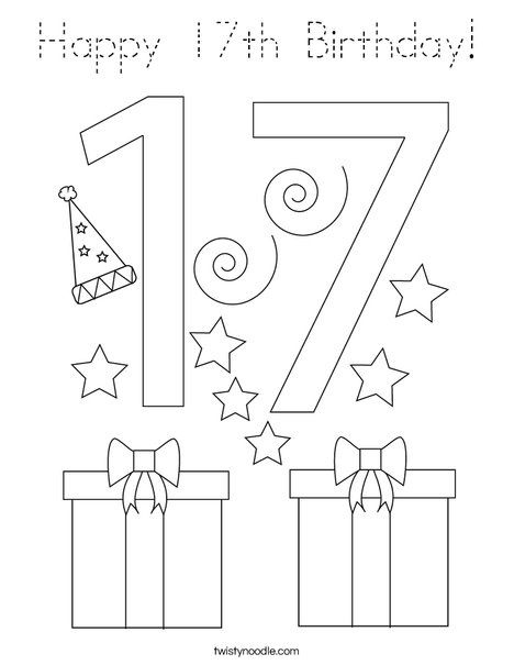 Happy 17th Birthday! Coloring Page