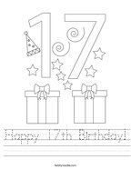 Happy 17th Birthday Handwriting Sheet