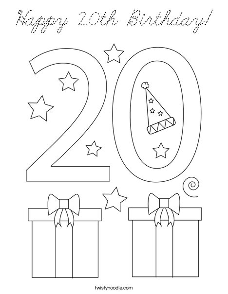 Happy 20th Birthday! Coloring Page