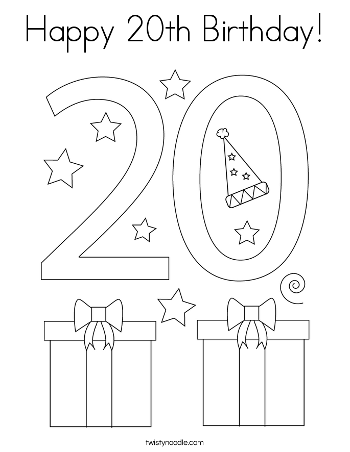 Happy 20th Birthday! Coloring Page