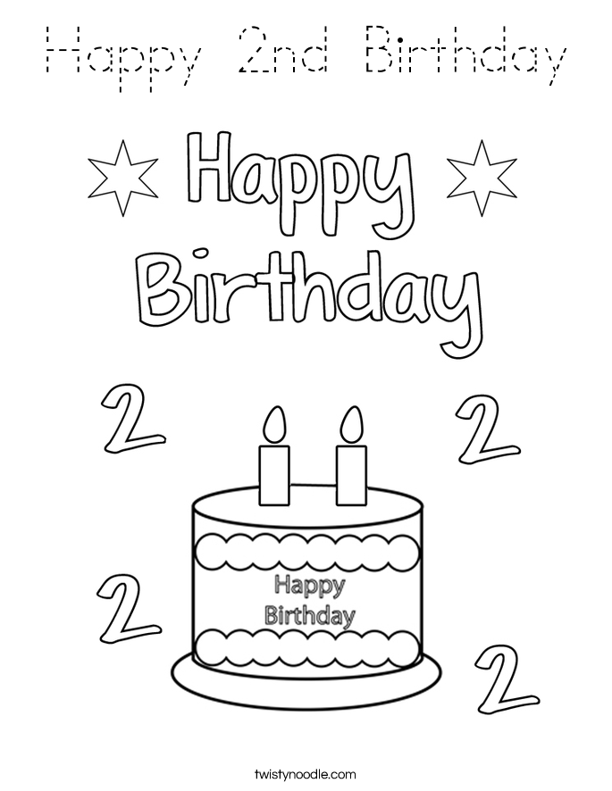 Happy 2nd Birthday Coloring Page