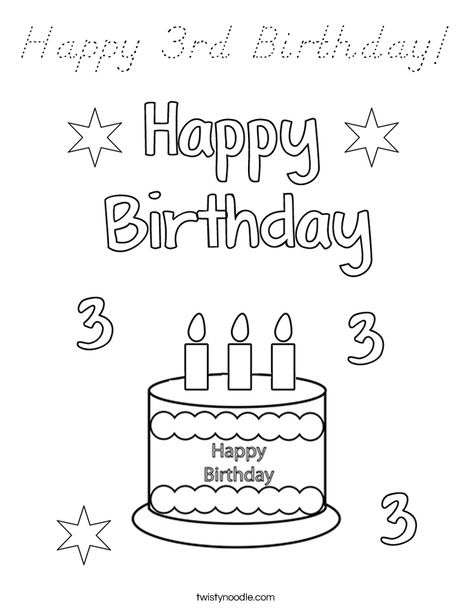 Happy 3rd Birthday! Coloring Page