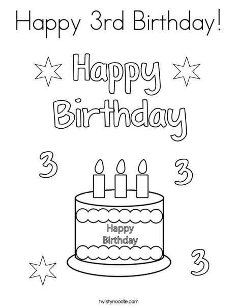 Happy 3rd Birthday! Coloring Page