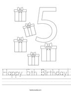 Happy 5th Birthday Handwriting Sheet