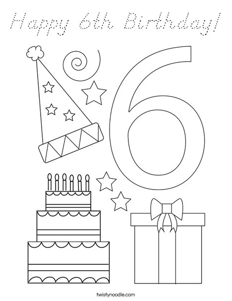 Happy 6th Birthday! Coloring Page