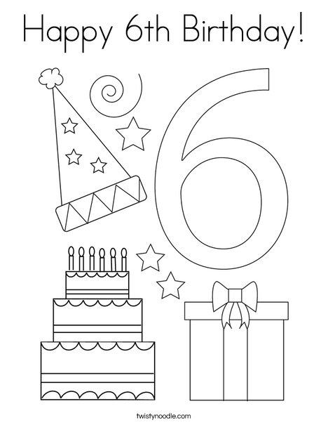 Happy 6th Birthday! Coloring Page