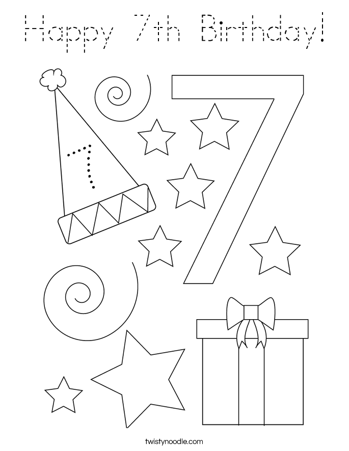 Happy 7th Birthday! Coloring Page