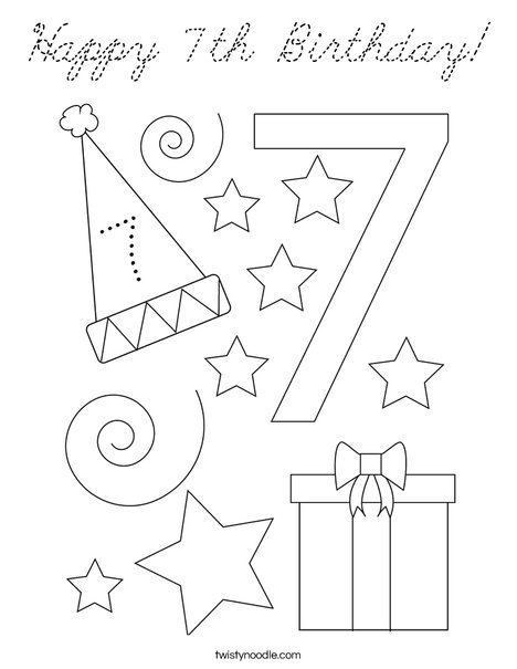 Happy 7th Birthday! Coloring Page