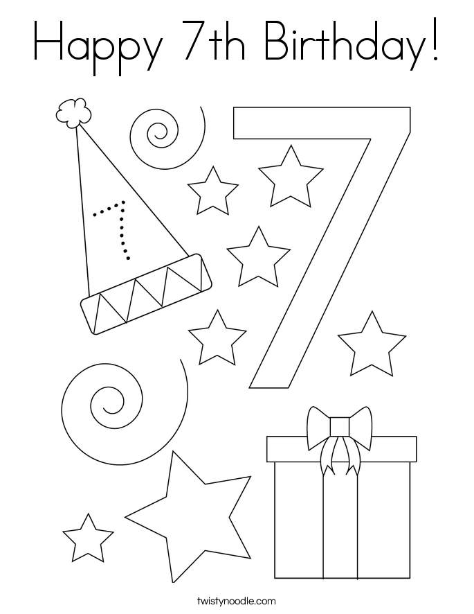 Happy 7th Birthday! Coloring Page