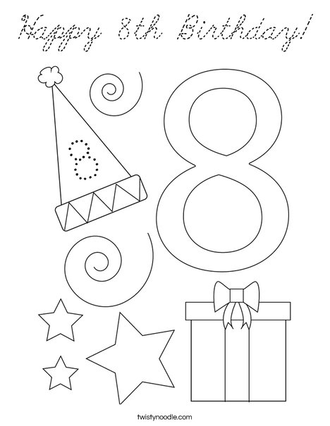 Happy 8th Birthday! Coloring Page
