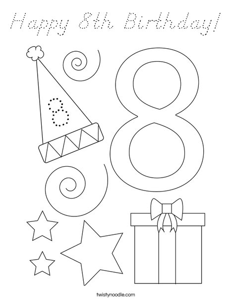 Happy 8th Birthday! Coloring Page