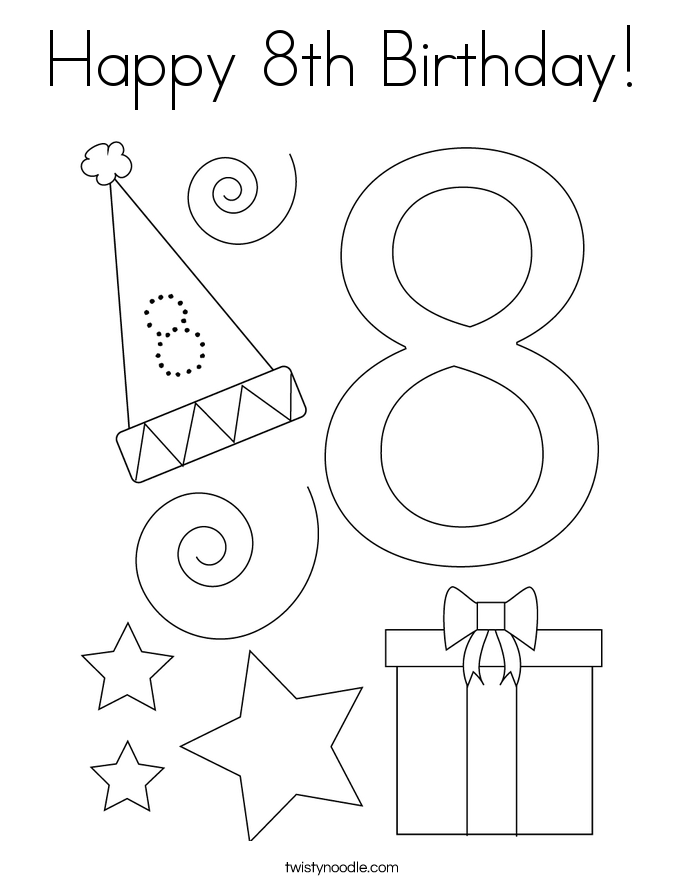 Happy 8th Birthday! Coloring Page