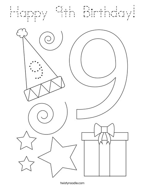 Happy 9th Birthday! Coloring Page