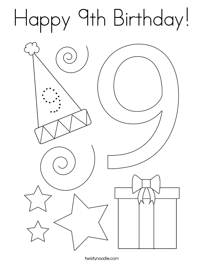 Happy 9th Birthday! Coloring Page