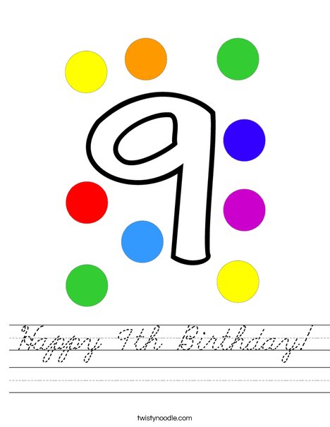 Happy 9th Birthday! Worksheet