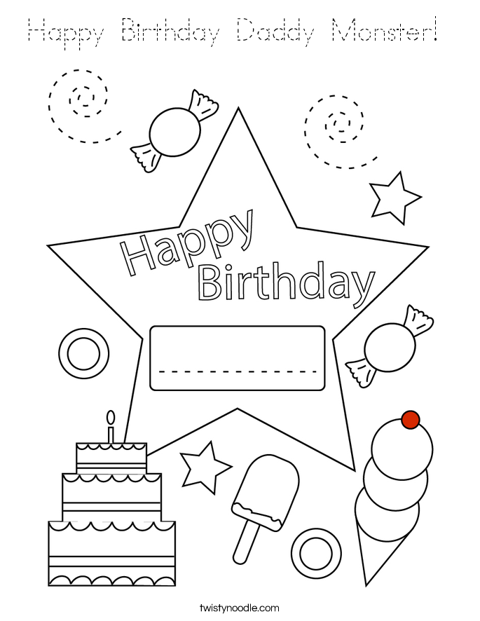 Happy Birthday Daddy Monster!  Coloring Page