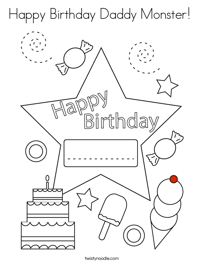 happy birthday daddy monster coloring page twisty noodle