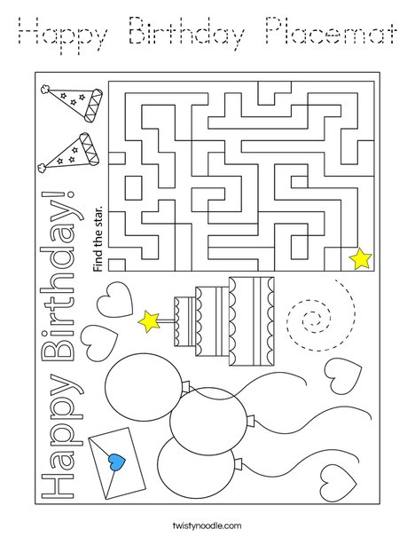 Happy Birthday Placemat Coloring Page