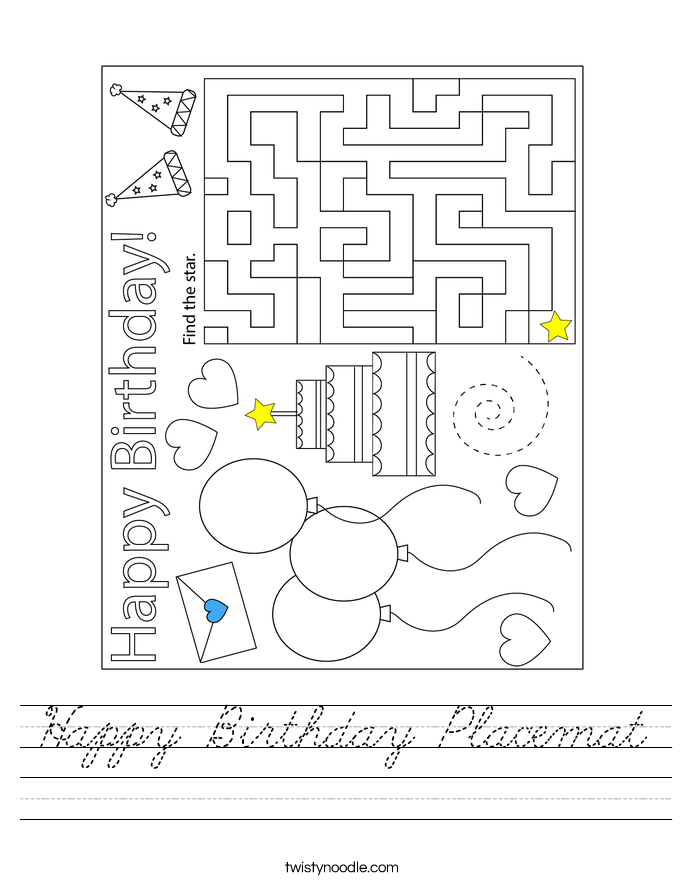 Happy Birthday Placemat Worksheet
