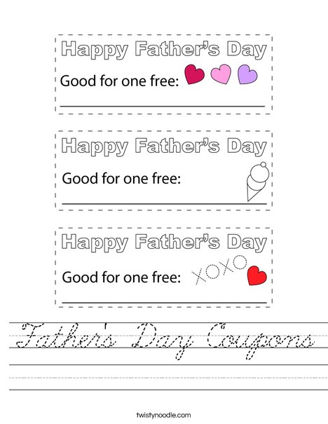 Father's Day Coupons Worksheet