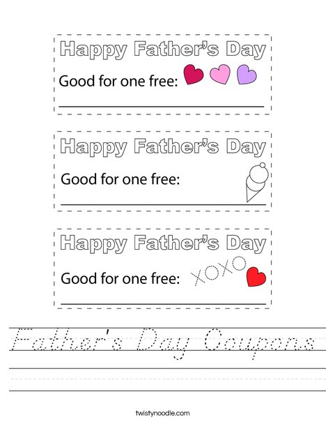 Father's Day Coupons Worksheet