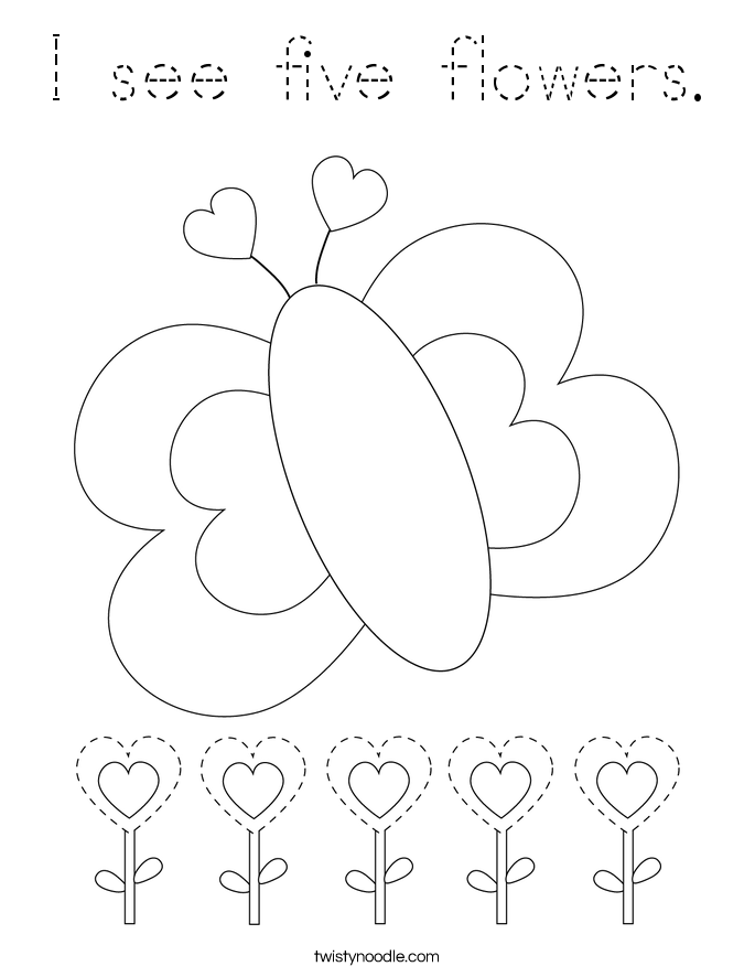 I see five flowers. Coloring Page