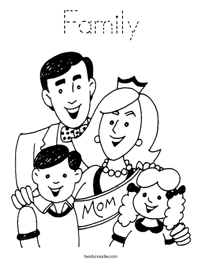 Family Coloring Page - Tracing - Twisty Noodle