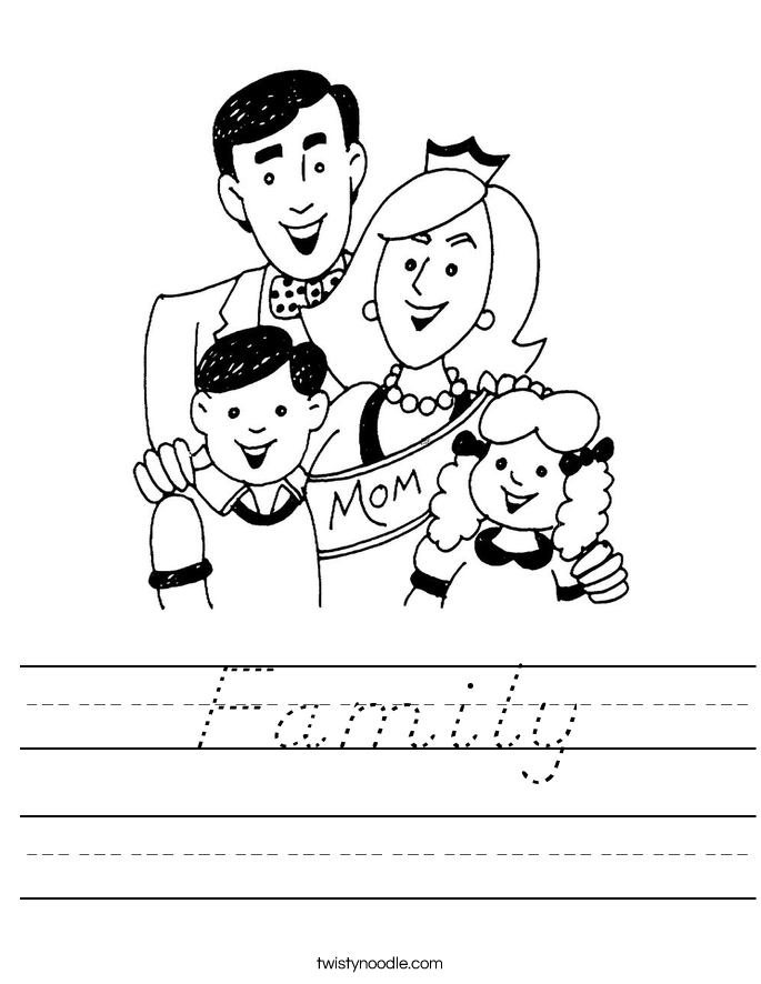 Family Worksheet - D'Nealian - Twisty Noodle