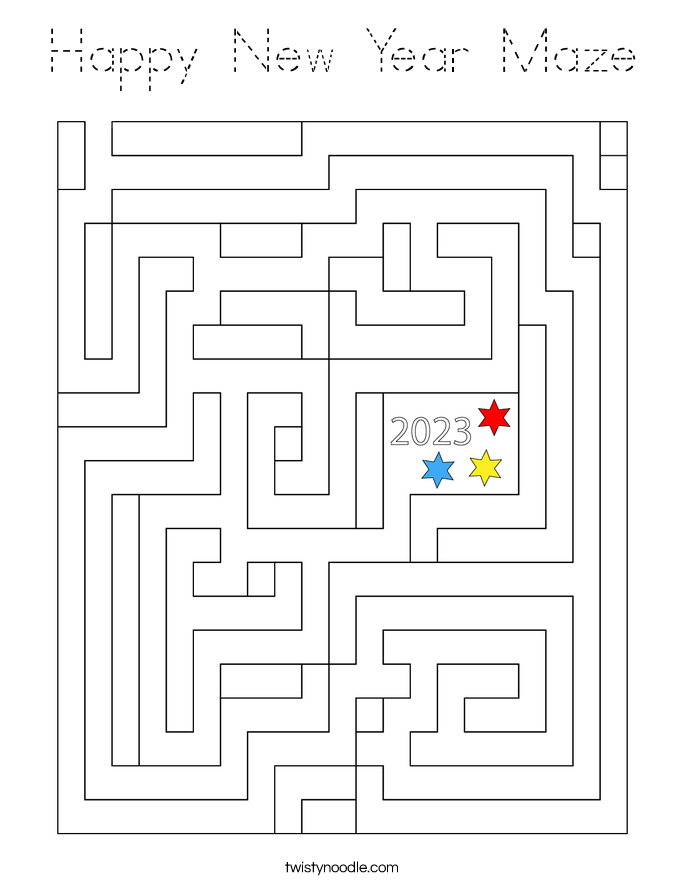 Happy New Year Maze Coloring Page