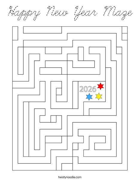 Happy New Year Maze Coloring Page