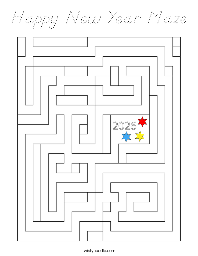Happy New Year Maze Coloring Page