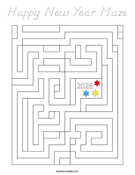 Happy New Year Maze Coloring Page