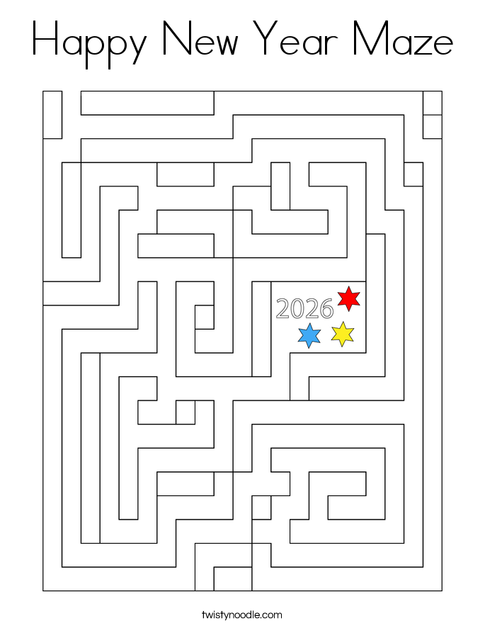 Happy New Year Maze Coloring Page